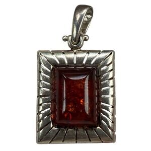 925 Solid Sterling Silver Honey Baltic Amber Frame Pendant